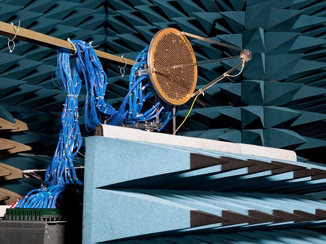 A close up of spikes inside of NASA's Aero-Acoustic Propulsion Laboratory.