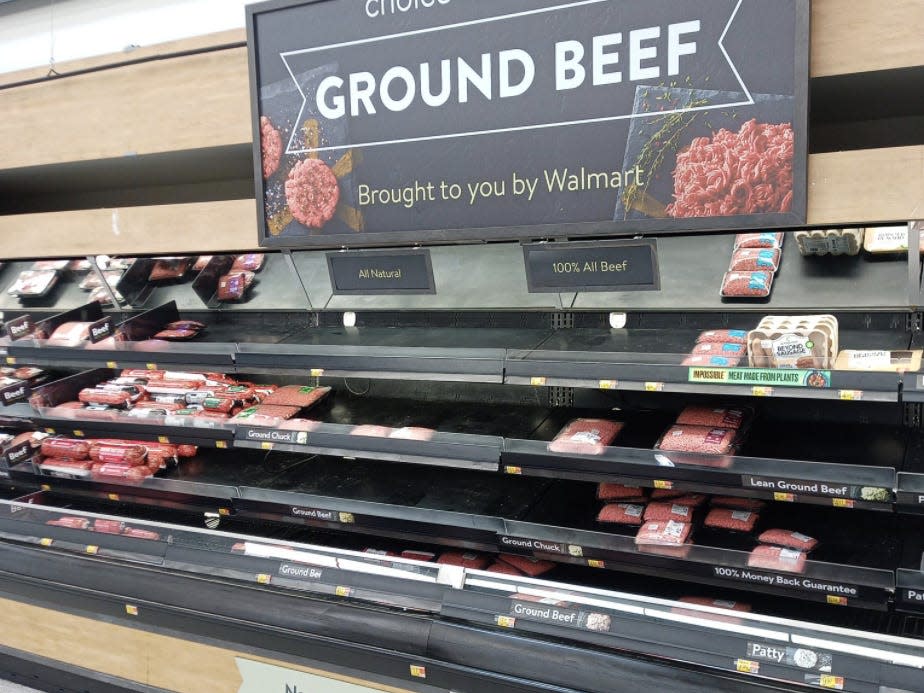 Meat shelves at the Super Walmart in Spartanburg, South Carolina on January 11, 2022.