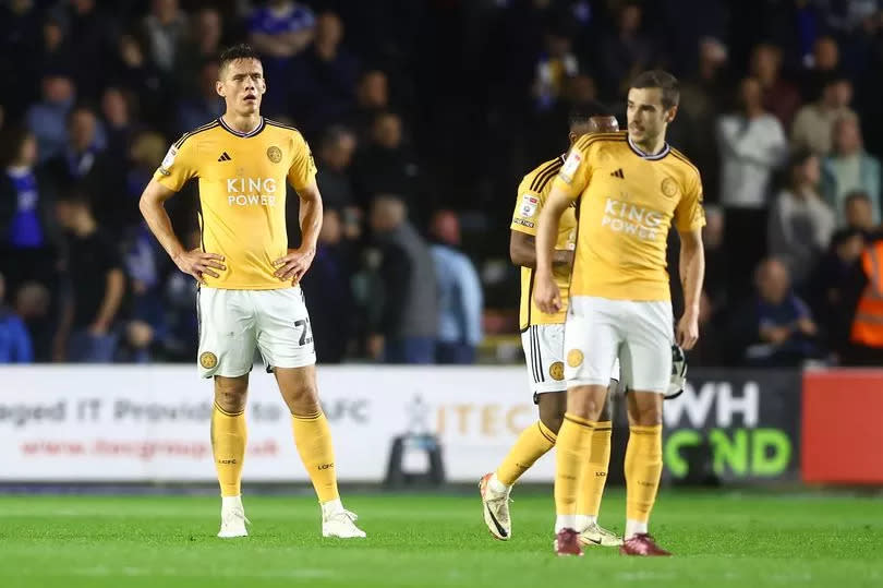 Leicester City players are left dejected after Mustapha Bundu opens the scoring for Plymouth Argyle at Home Park.