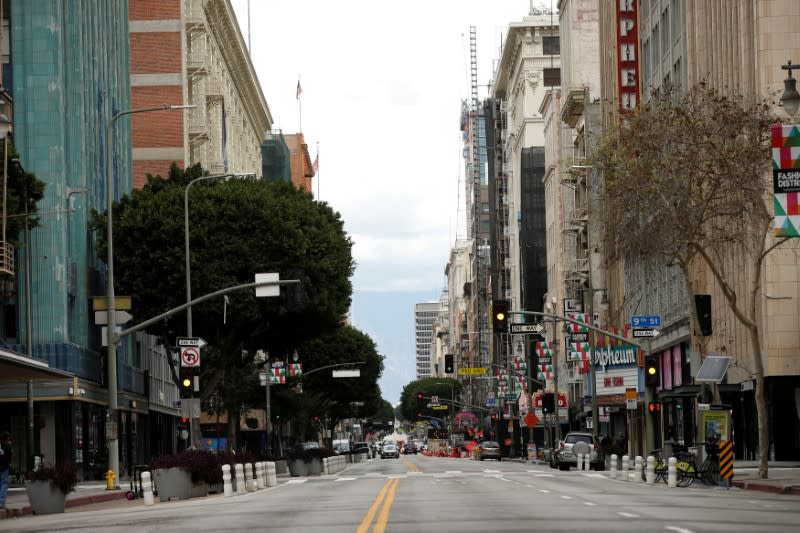 A general view of Broadway Ave in the downtown area of Los Angeles