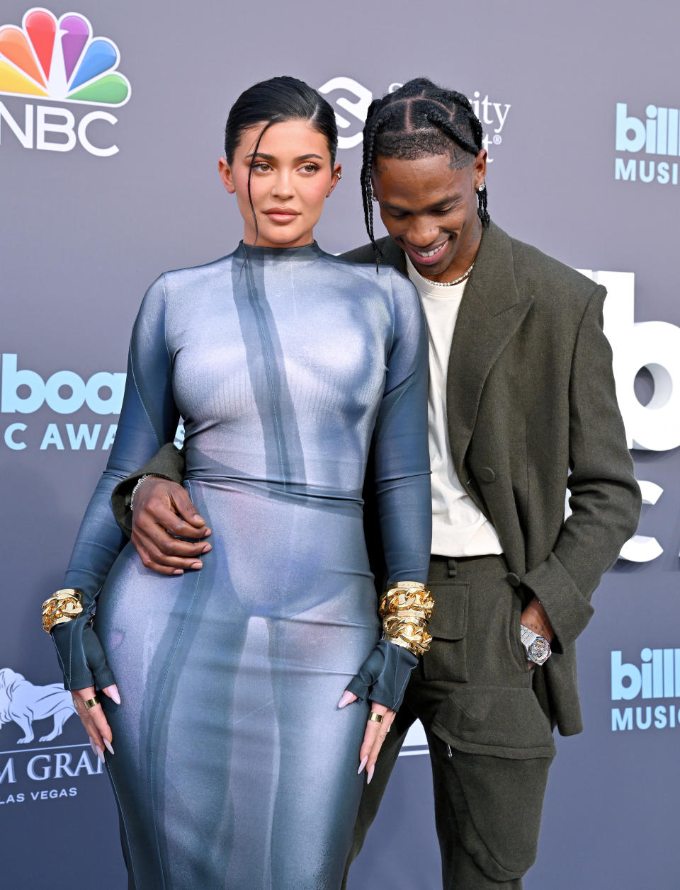 LAS VEGAS, NEVADA - MAY 15: Kylie Jenner and Travis Scott  attend the 2022 Billboard Music Awards at MGM Grand Garden Arena on May 15, 2022 in Las Vegas, Nevada. (Photo by Axelle/Bauer-Griffin/FilmMagic)