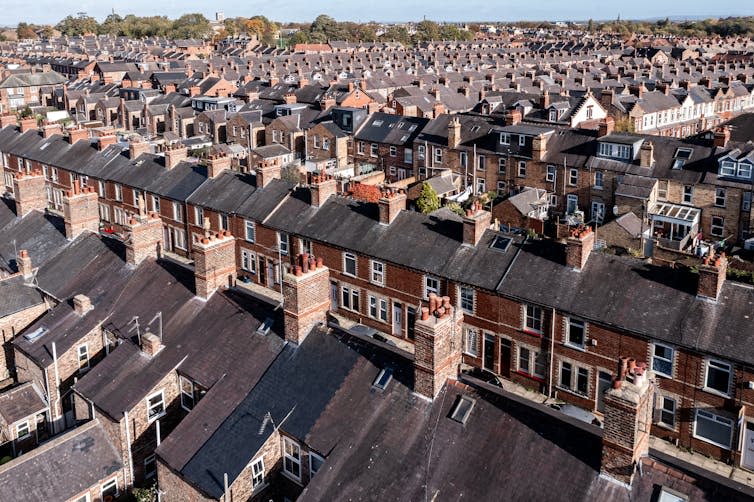 Aerial view of terraced houses