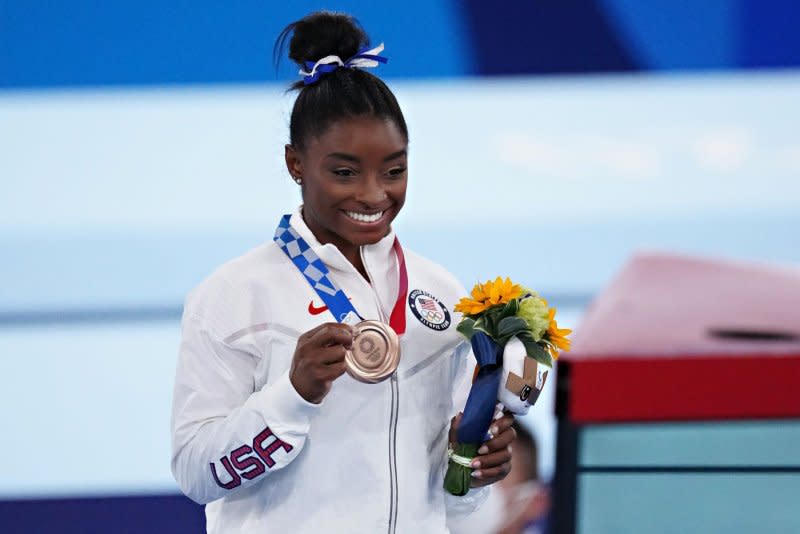 Gymnast Simone Biles is among the most-decorated Americans expected to compete in the 2024 Summer Games. File Photo by Richard Ellis/UPI