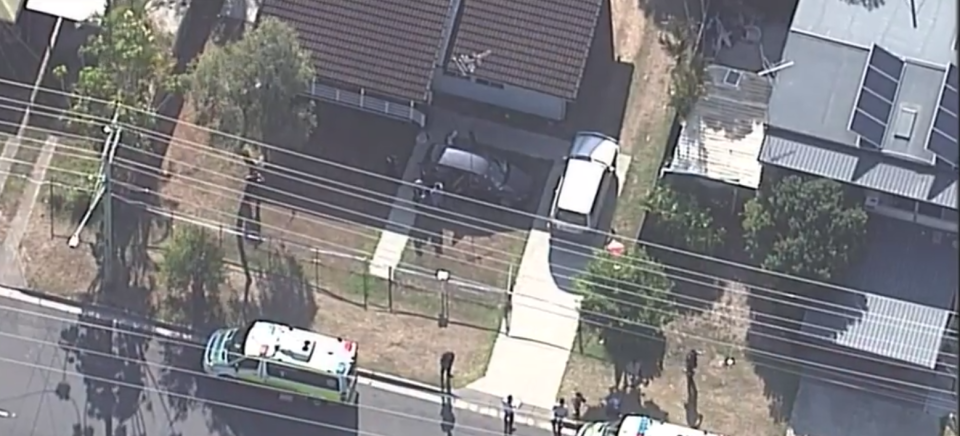 An aerial view of the yard where toddlers Darcey-Helen and Chloe-Ann were found dead in their mother’s car amid scorching November temperatures (Screengrab from Nine News)