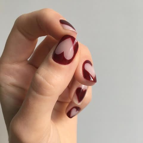 <p>Nail artist Jessica Washick created this negative space heart design just in time for Valentine's Day.</p><p><a href="https://www.instagram.com/p/BtPRl_yFg4h/" rel="nofollow noopener" target="_blank" data-ylk="slk:See the original post on Instagram;elm:context_link;itc:0;sec:content-canvas" class="link ">See the original post on Instagram</a></p>