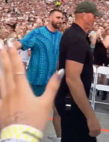 <p>Maddie Wachtel/TMX/MEGA</p> Travis Kelce waves to fans as he arrives at Taylor Swift's Eras Tour show in Sydney at Accor Stadium