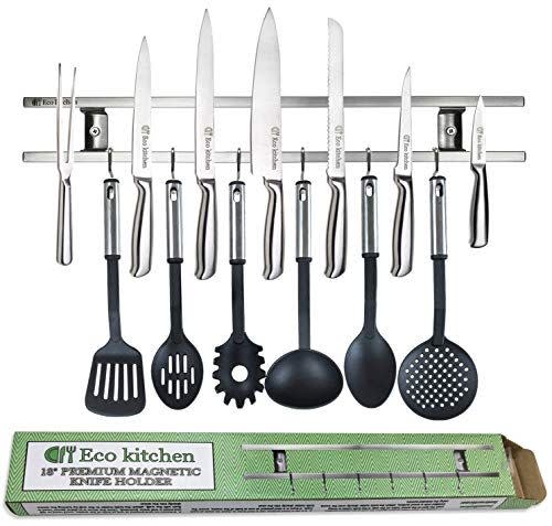 <p><strong>Eco Kitchen</strong></p><p>Amazon</p><p><strong>$19.95</strong></p><p><a href="https://www.amazon.com/dp/B01J0WCHFE?tag=syn-yahoo-20&ascsubtag=%5Bartid%7C1782.g.40038056%5Bsrc%7Cyahoo-us" rel="nofollow noopener" target="_blank" data-ylk="slk:Shop Now;elm:context_link;itc:0" class="link ">Shop Now</a></p><p>When looking for a magnetic knife holder, its storage capability is often top of mind. So we love that <a href="https://www.amazon.com/dp/B01J0WCHFE?tag=syn-yahoo-20&ascsubtag=%5Bartid%7C1782.g.40038056%5Bsrc%7Cyahoo-us" rel="nofollow noopener" target="_blank" data-ylk="slk:this Eco Kitchen magnetic knife holder;elm:context_link;itc:0" class="link ">this Eco Kitchen magnetic knife holder</a> has two wide bars. The bottom one has detachable hooks to hang other utensils, freeing up even more counter space. <br><br>"This is a great piece to have in your kitchen," <a href="https://www.amazon.com/gp/customer-reviews/R1NWIRA7QP9WAD/ref=cm_cr_getr_d_rvw_ttl?ie=UTF8&ASIN=B01J0WCHFE&tag=syn-yahoo-20&ascsubtag=%5Bartid%7C1782.g.40038056%5Bsrc%7Cyahoo-us" rel="nofollow noopener" target="_blank" data-ylk="slk:this reviewer said.;elm:context_link;itc:0" class="link ">this reviewer said. </a>"It attached to the wall easily (and feels sturdy) and makes grabbing knives super fast."</p>