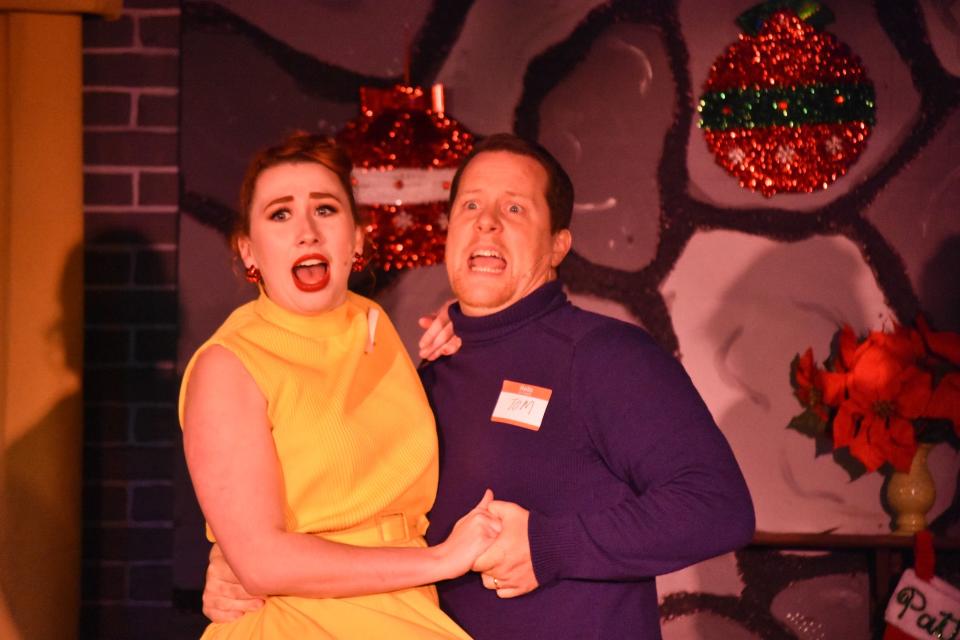 Hannah Dodson and Chris Stanley perform “Let It Snow” during a December 2021 performance of “Vivian and Bill’s Christmas Party!” at the Bay Street Cabaret.