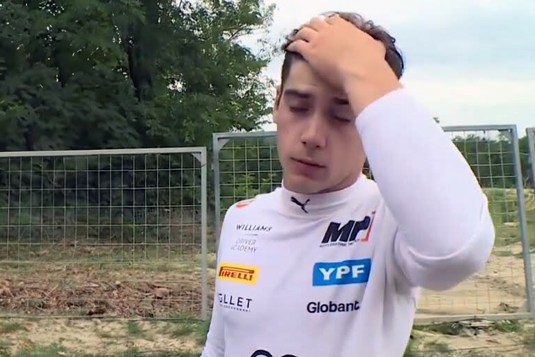 Franco Colapinto muy frustrado tras la novena jornada de la Fórmula 2 en Hungría.