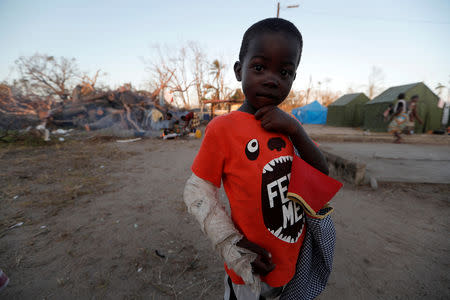 Alimu, 3, is pictured at a camp for people displaced in the aftermath of Cyclone Idai in Beira, Mozambique March 30, 2019. REUTERS/Zohra Bensemra
