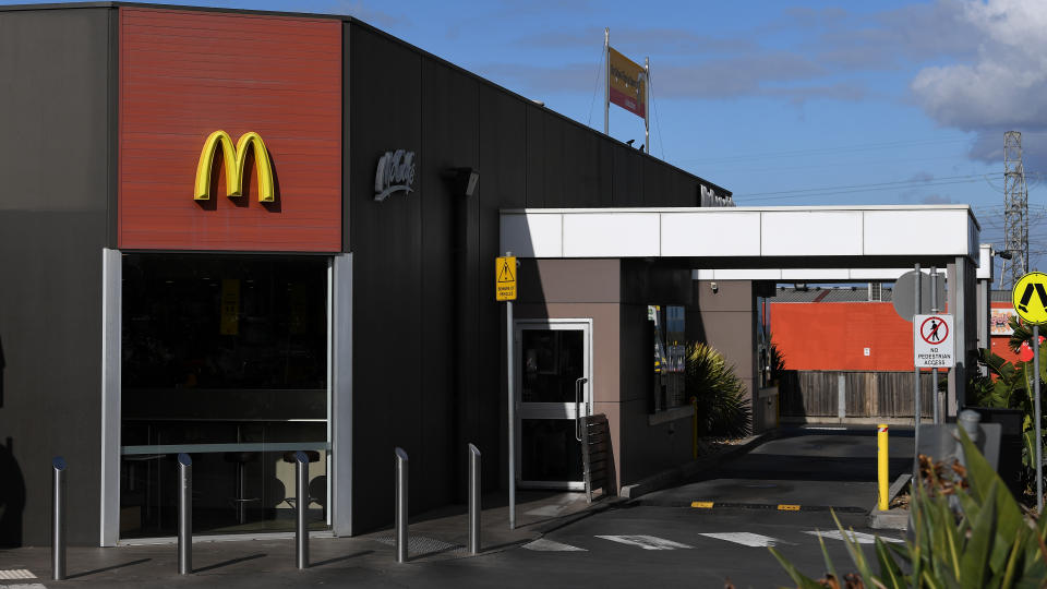 General view of the exterior of Fawkner McDonald's in Melbourne, where a coronavirus outbreak occurred. 