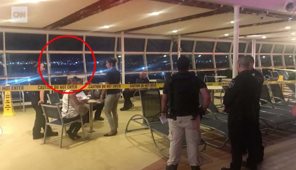 Circled is the open window which Chloe is understood to have fallen from on the cruise ship docked in Puerto Rico.