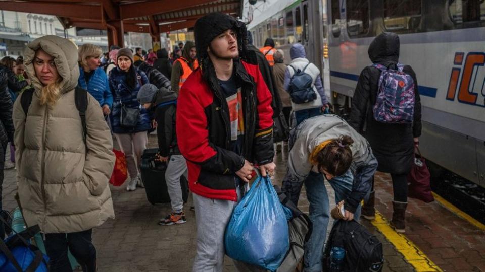 Refugiados ucranianos en la estación de Przemysl, en la frontera con Polonia en marzo de 2022.