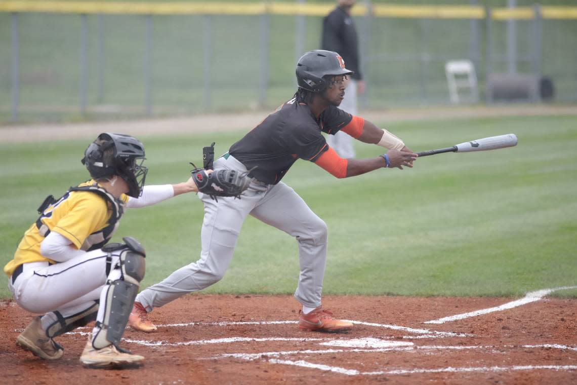 Frederick Douglass’ Jeremiah Lowe bats against Sayre on Friday night.