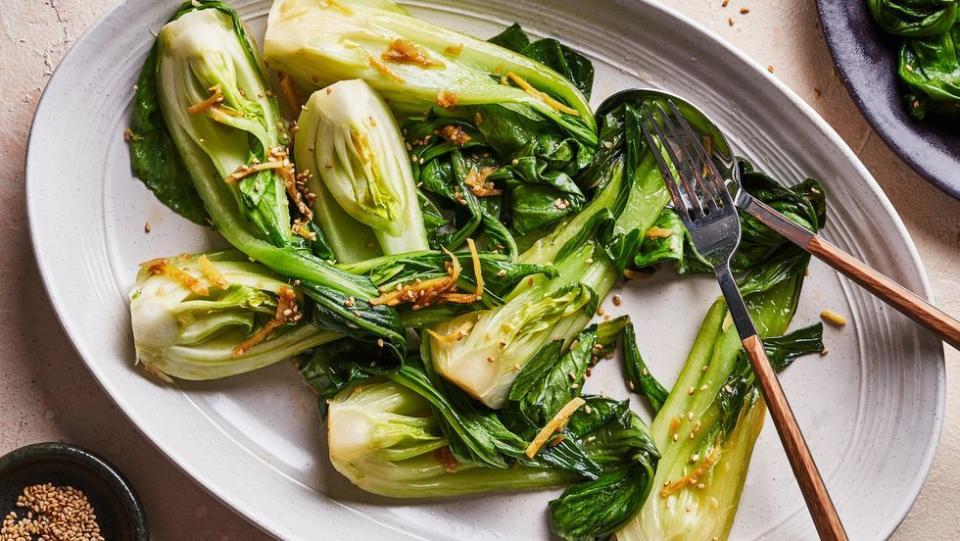<p>Quick-cooking pak choi is one of our favourite veggie sides. Here we pair it with ginger and sesame oil for a light but flavourful plate of greens. Serve it alongside fish, meat, or your favourite rice dish. (We're partial to this <a href="https://www.delish.com/uk/cooking/recipes/a29185448/how-to-make-pork-fried-rice/" rel="nofollow noopener" target="_blank" data-ylk="slk:Pork Fried Rice;elm:context_link;itc:0;sec:content-canvas" class="link ">Pork Fried Rice</a>.) </p><p>Get the <a href="https://www.delish.com/uk/cooking/recipes/a33542260/perfect-pak-choi/" rel="nofollow noopener" target="_blank" data-ylk="slk:Perfect Pak Choi;elm:context_link;itc:0;sec:content-canvas" class="link ">Perfect Pak Choi</a> recipe.</p>