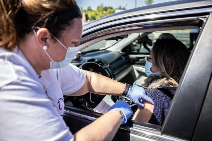A scene from Novant Health&#x002019;s mobile unit for COVID-19 vaccinations at Lowe&#x002019;s at Northlake in Charlotte, N.C., on Tuesday, April 27, 2021.