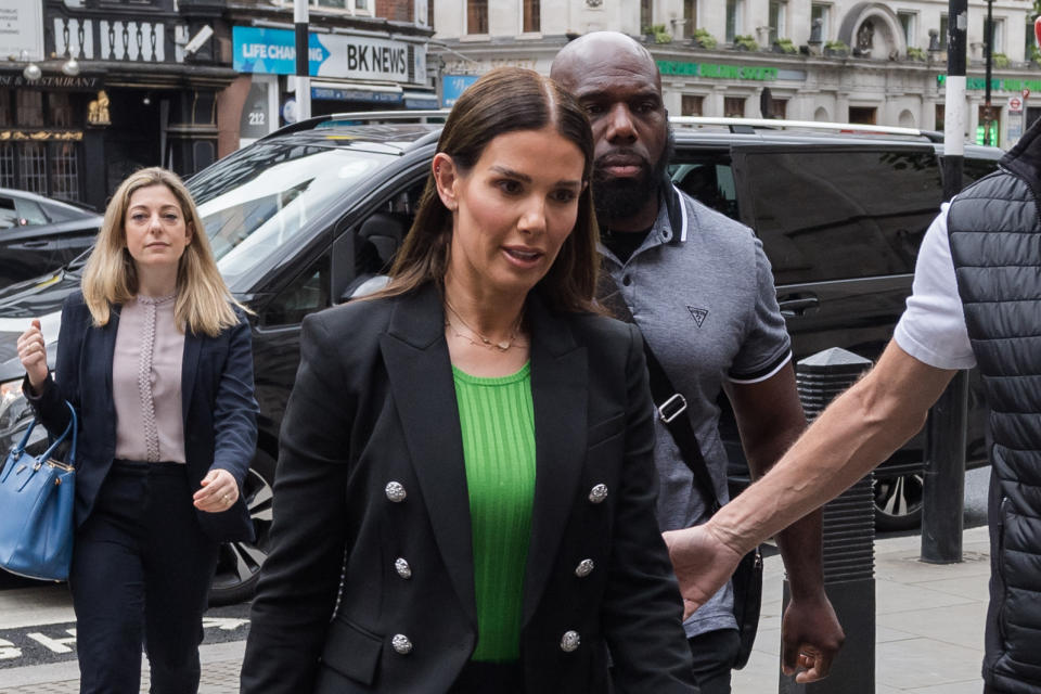 Rebekah Vardy, wife of Leicester City striker Jamie Vardy, arrives at the Royal Courts of Justice on the final day of the high-profile trial dubbed by the media as 