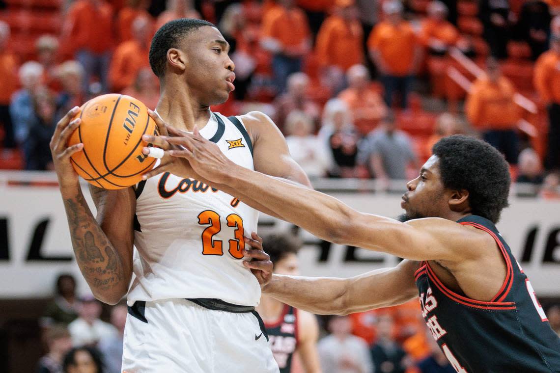 Former Oklahoma State Cowboys center Brandon Garrison (23) averaged more than seven points and five rebounds per game last season.