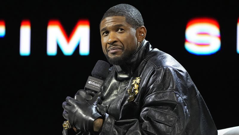 Usher speaks during a news conference ahead of the Super Bowl on Thursday, Feb. 8, 2024, in Las Vegas. Usher will perform during the Super Bowl halftime show.