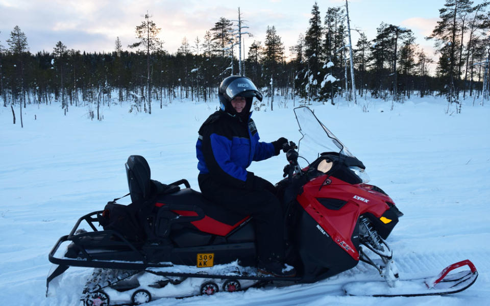 Penny sets off on her snowmobile adventure in Finnish Lapland