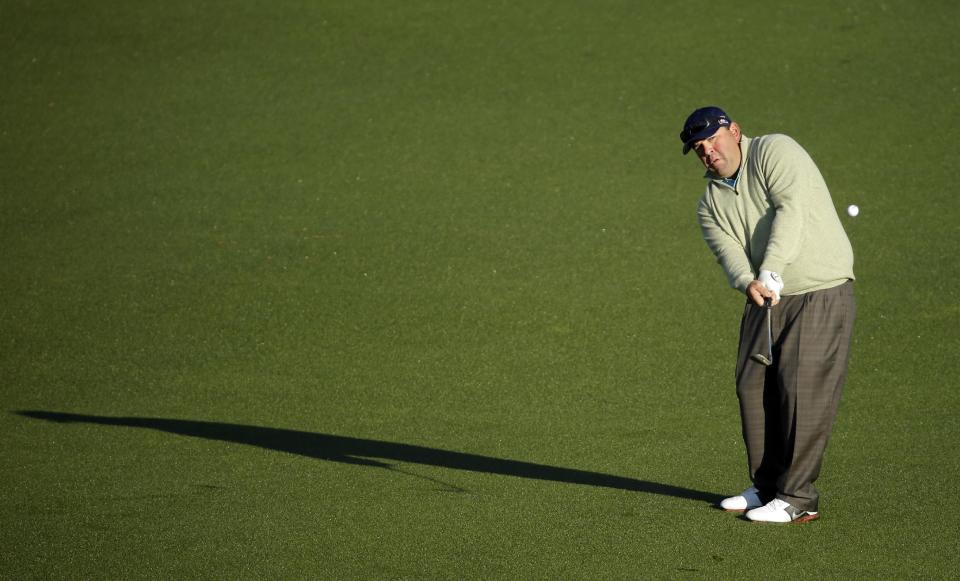 Kevin Stadler hits on the second fairway during the first round of the Masters golf tournament Thursday, April 10, 2014, in Augusta, Ga. (AP Photo/Chris Carlson)