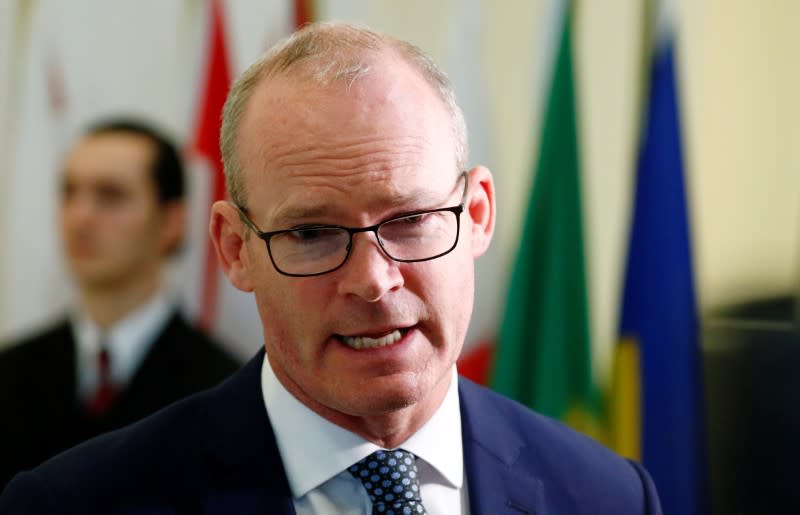 Irish Foreign Minister Simon Coveney speaks as he leaves the General Affairs council addressing the state of play of Brexit