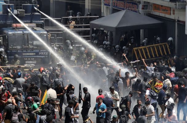 PHOTO: Police uses water cannons to disperse demonstrators near President's residence during a protest demanding the resignation of President Gotabaya Rajapaksa, amid the country's economic crisis, in Colombo, Sri Lanka, July 9, 2022. (Dinuka Liyanawatte/Reuters)
