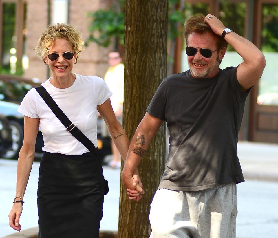 NEW YORK, NY - JUNE 24: Meg Ryan and John Mellencamp are seen in Tribeca on June 24, 2013 in New York City. (Photo by Alo Ceballos/FilmMagic)