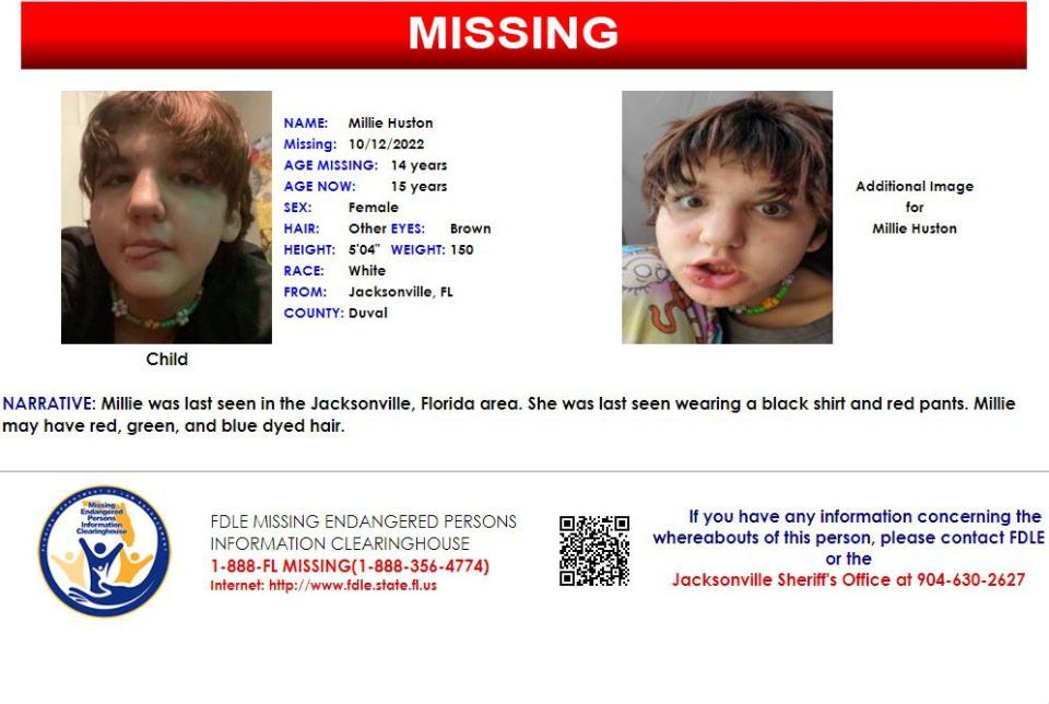 Millie Huston was reported missing from Jacksonville on Oct. 12, 2022.