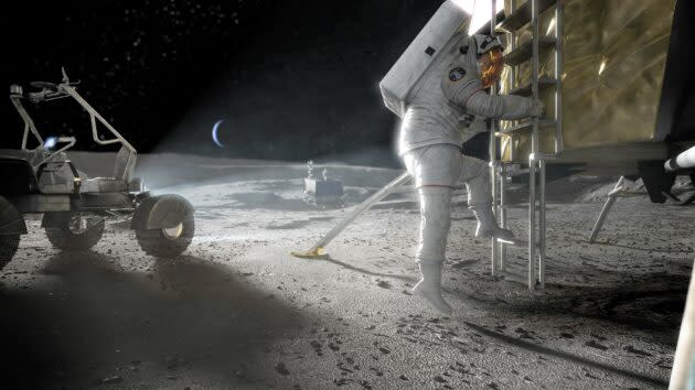 Illustration: Astronaut stepping onto moon