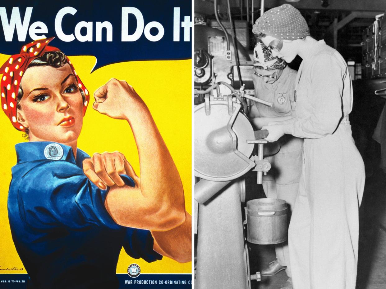 Rosie the Riveter poster and Naomi Parker Fraley