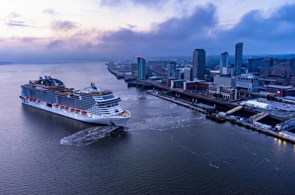 The MSC Virtuosa cruise ship leaves Liverpool Cruise Terminal (Pete Byrne/PA) (PA Wire)