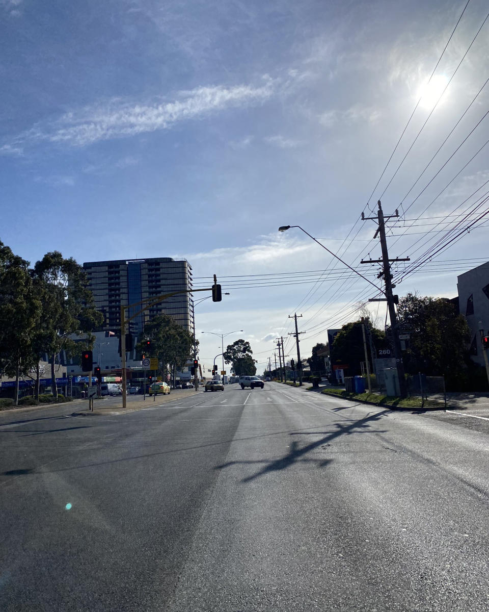 a usually busy Springvale Road in Melbourne was almost empty due to stage four lockdown.