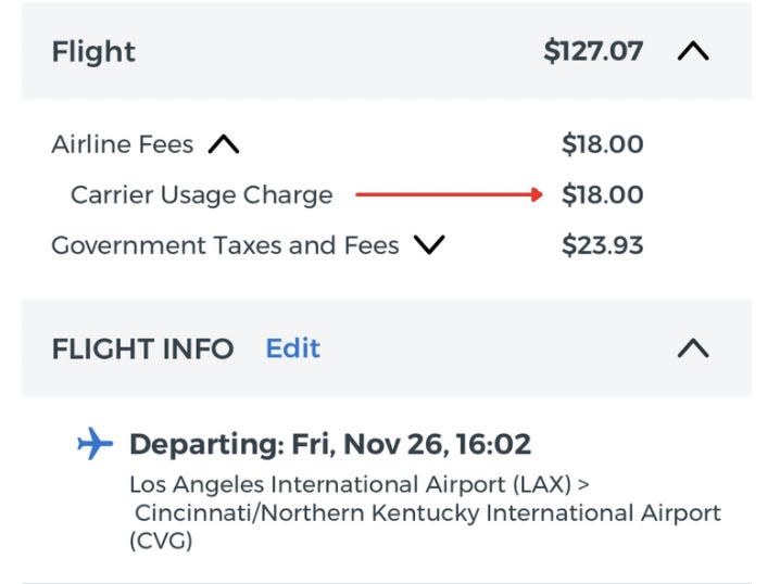 Allegiant Air carrier usage charge