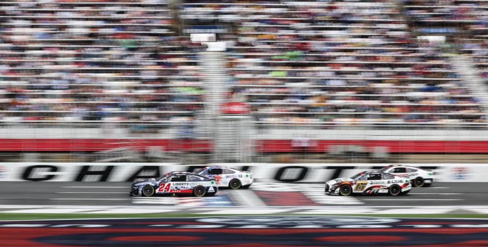 The drivers take the track at the start of the race at the Coca-Cola 600 Charlotte Motor Speedway in Concord, N.C., on Monday, May 29, 2023.