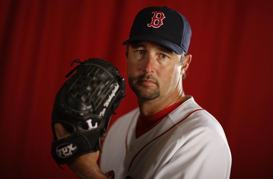 FT. MYERS, FL - FEBRUARY 28:  Tim Wakefield #49 of the Boston Red Sox poses during photo day at the Boston Red Sox Spring Training practice facility on February 28, 2010 in Ft. Myers, Florida.  (Photo by Gregory Shamus/Getty Images)