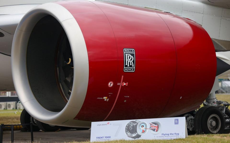 A Trent 7000 engine, manufactured by Rolls-Royce at the Farnborough International Airshow