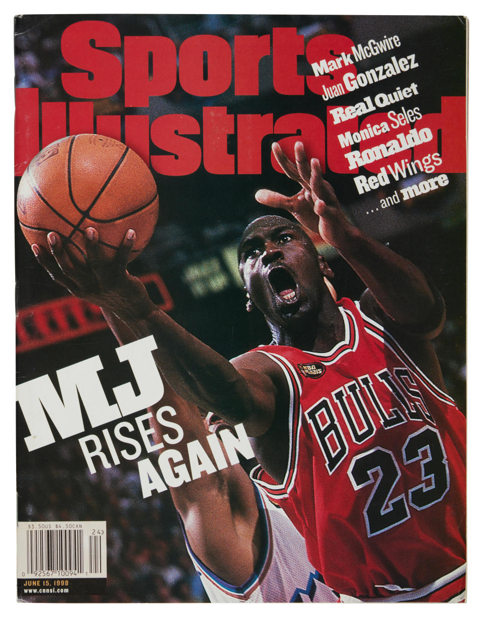 Michael Jordan’s 1998 NBA Finals Game 1 jersey in Sports Illustrated. - Credit: Courtesy Photo