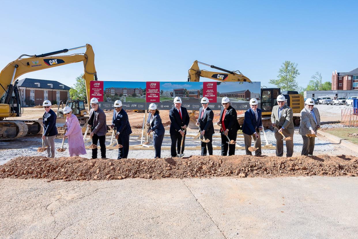 Jacksonville State University President Don Killingsworth and the JSU Board of Trustees break ground on the future North Village Residence Hall on April 17, 2023.  