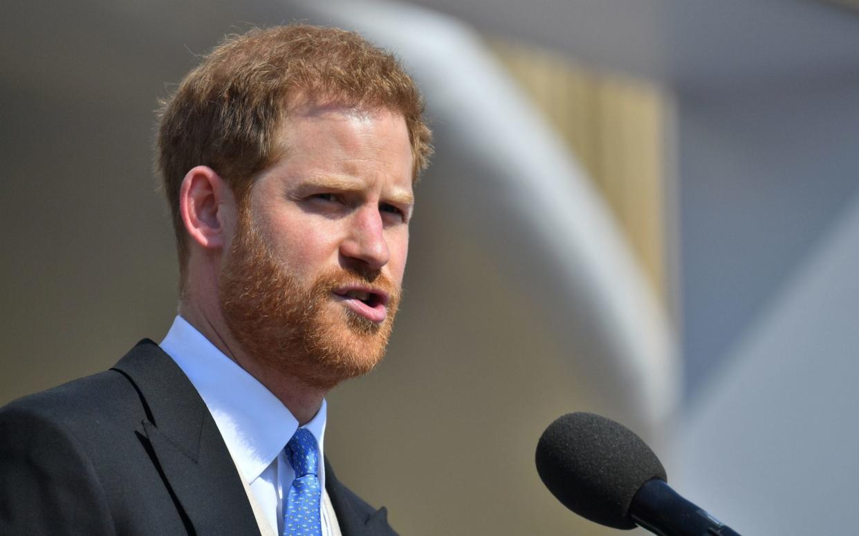 Prince Harry makes a speech at Buckingham Palace - PA