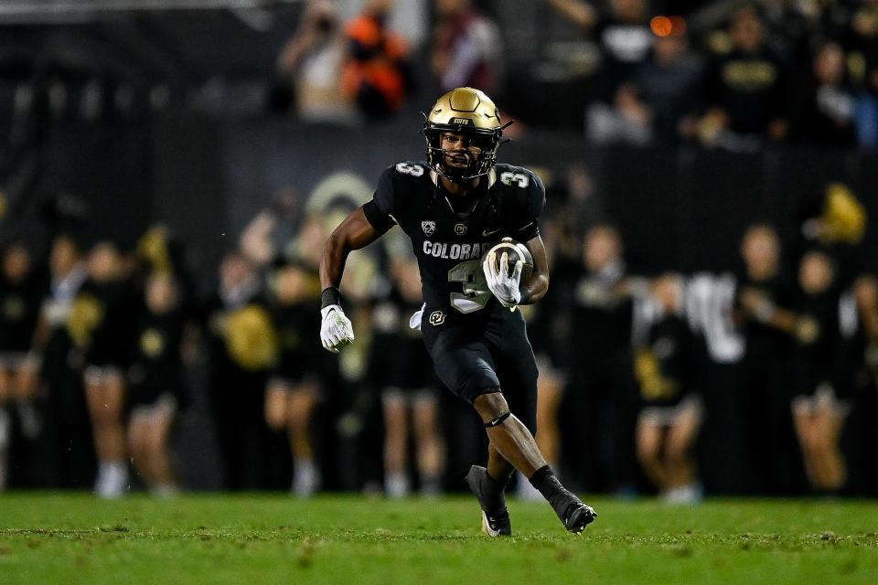 BOULDER, CO - SEPTEMBER 16:  Running back Dylan Edwards #3 of the Colorado Buffaloes carries the ball against the Colorado State Rams in the fourth quarter at Folsom Field on September 16, 2023 in Boulder, Colorado. (Photo by Dustin Bradford/Getty Images)