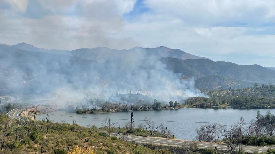 Smoke rises from a controlled burn in Whiskeytown National Recreation Area in October 2023. Park officials hope to conduct controlled burns on 346 acres in the park before the year is over.