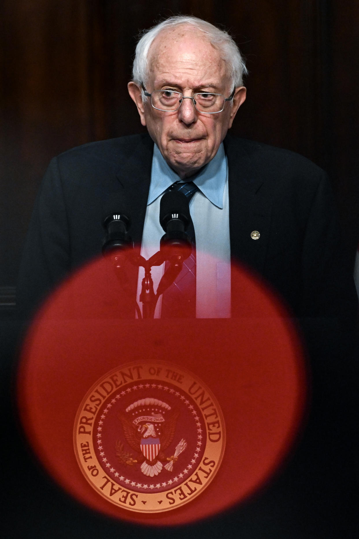 Sen. Bernie Sanders (I-Vt.) appears at the U.S. Capitol in Washington, on April 3, 2024. (Kenny Holston/The New York Times)