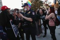 Supporters of U.S. President Donald Trump face off with supporters of Democratic candidate Joe Biden outside the State Capitol building after news media declared Joe Biden to be the winner of the 2020 U.S. presidential election, in Harrisburg