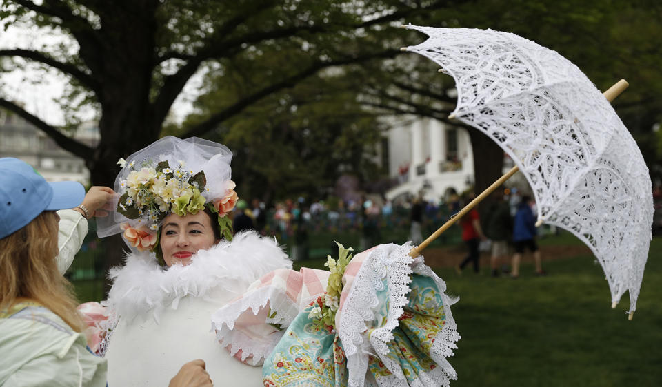 Woman holding parasol at White House Easter Egg Roll