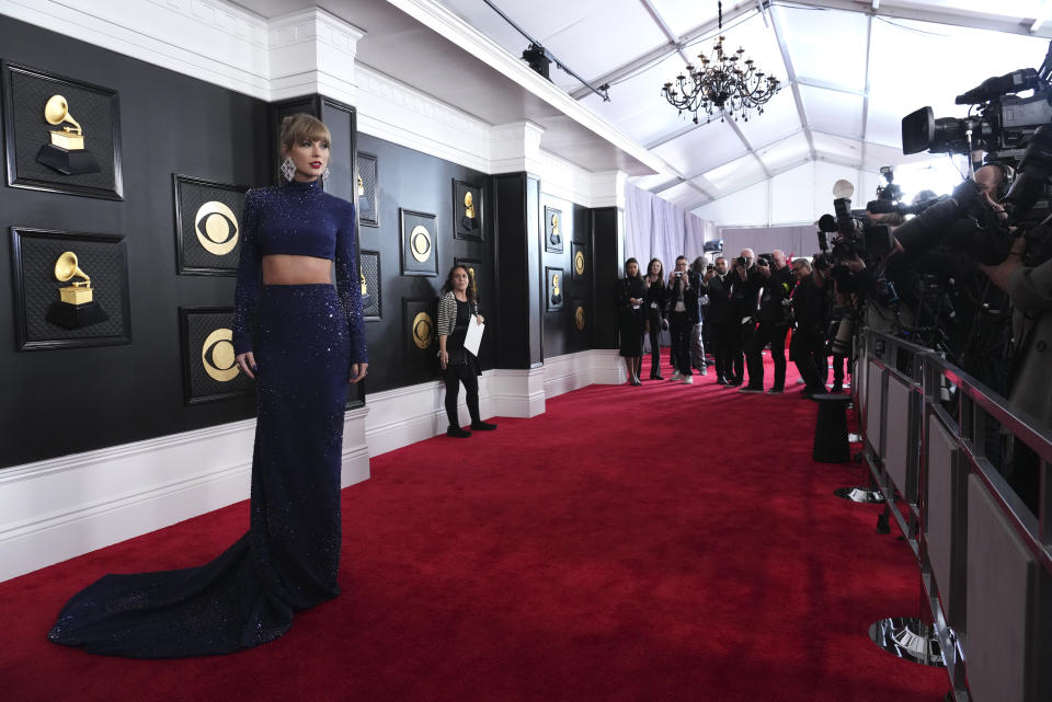 Taylor Swift arrives at the 65th annual Grammy Awards on Sunday, Feb. 5, 2023, in Los Angeles. (Photo by Jordan Strauss/Invision/AP)