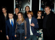 <p>Premiere: Robert Pattinson, Daniel Radcliffe, Jason Isaacs, Emma Watson, Ralph Fiennes, Rupert Grint, Miranda Richardson and Brendan Gleeson at the NY premiere of Warner Bros. Pictures' Harry Potter and the Goblet of Fire - 11/12/2005 Photo: Dimitrios Kam</p>