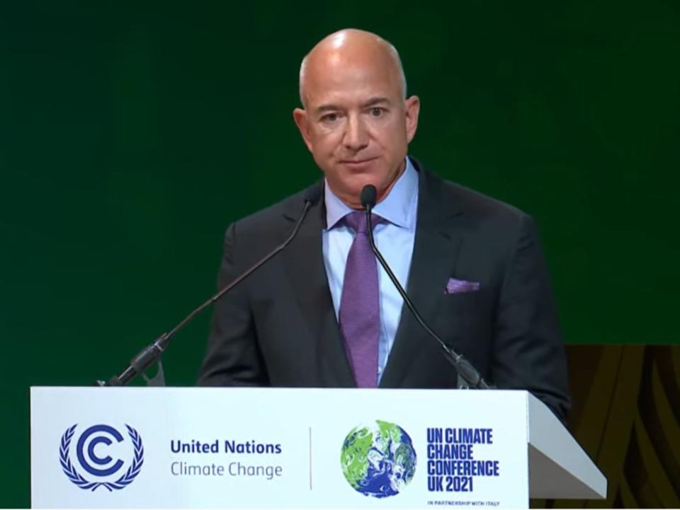 Jeff Bezos addresses Cop26 on Tuesday 2 November (UN Climate Change)