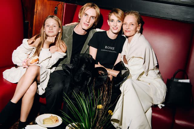 <p>Nina Westervelt/Variety via Getty</p> Luna Thurman-Busson, Levon Hawke, Maya Hawke and Uma Thurman at the New York premiere of "Asteroid City" on June 13, 2023