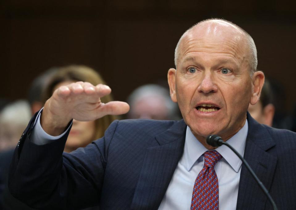 PHOTO: Boeing President and CEO Dave Calhoun testifies during a Senate Homeland Security and Governmental Affairs Committee Investigations Subcommittee hearing to examine 'Boeing's broken safety culture' on Capitol Hill in Washington, June 18, 2024. (Samuel Corum/AFP via Getty Images)